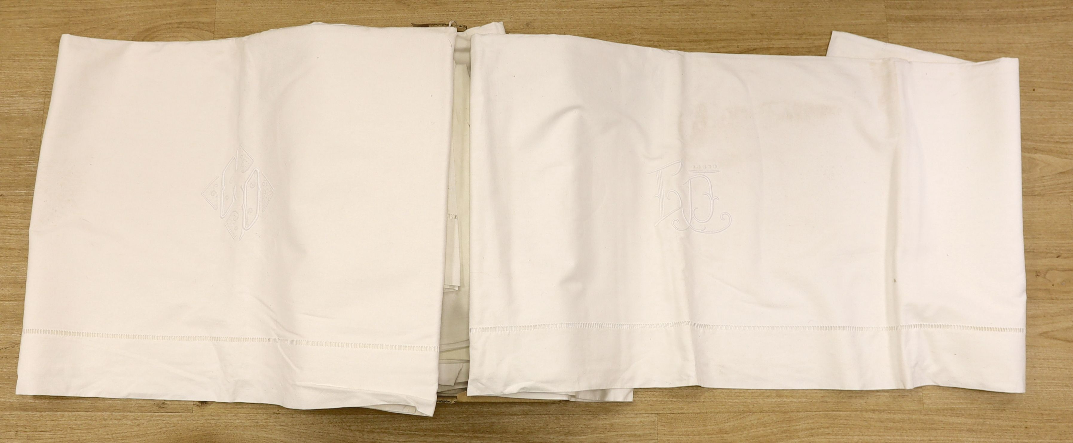 Six embroidered linen sheets